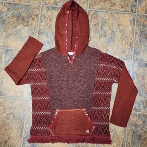 Miss Me Girls Red Rust Color Boho Style Sweater with Hood Sz XL